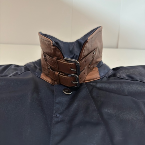 Ralph Lauren Midnight Blue Satin Jacket with Brown Leather Trim Sz Small - Picture 5 of 16